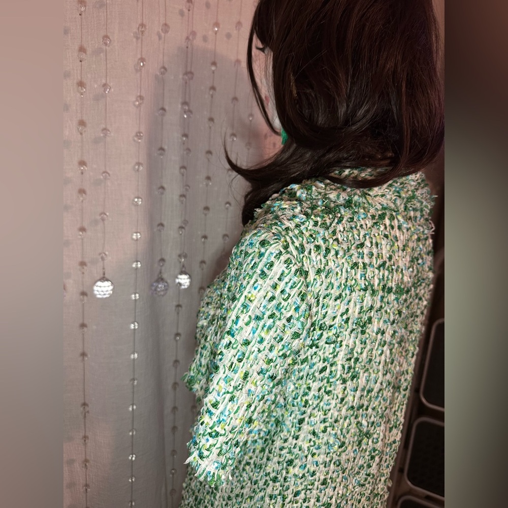 🔥Beautiful, Classic CH by Carolina Herrera Green & White Tweed Mini Dress Size 8 - Picture 11 of 15